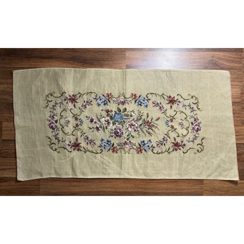 Needlepoint Canvas Floral Bouquet W/Botanical Border Large Rectangular 44" X 22"
